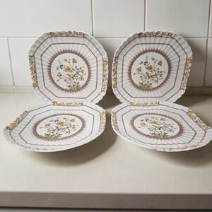 Copeland Spode Buttercup Square Luncheon Plates, Set of 4, Vintage Old Backstamp